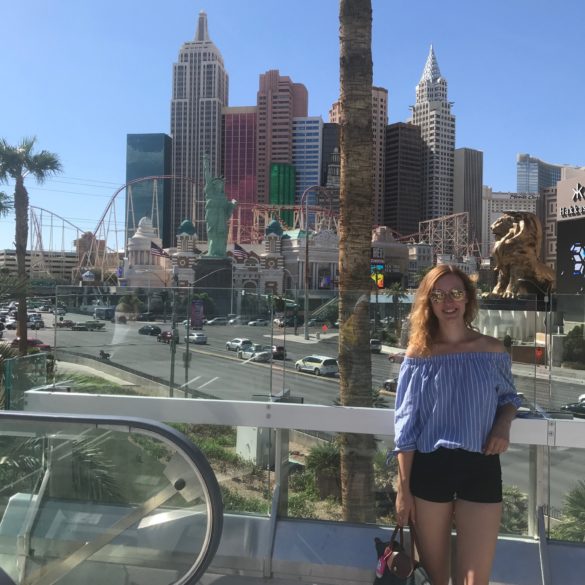 Au pair Nathalie with the Las Vegas skyline in the background