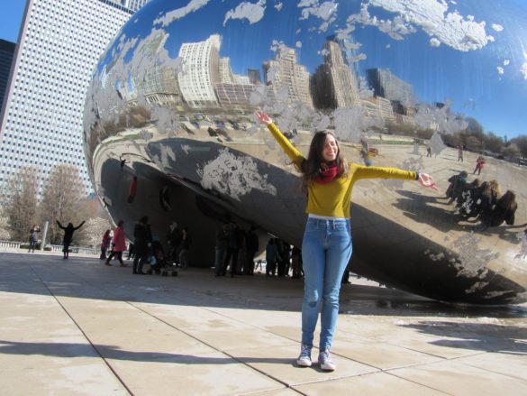 Maria at Cloud Gate in Chicago.